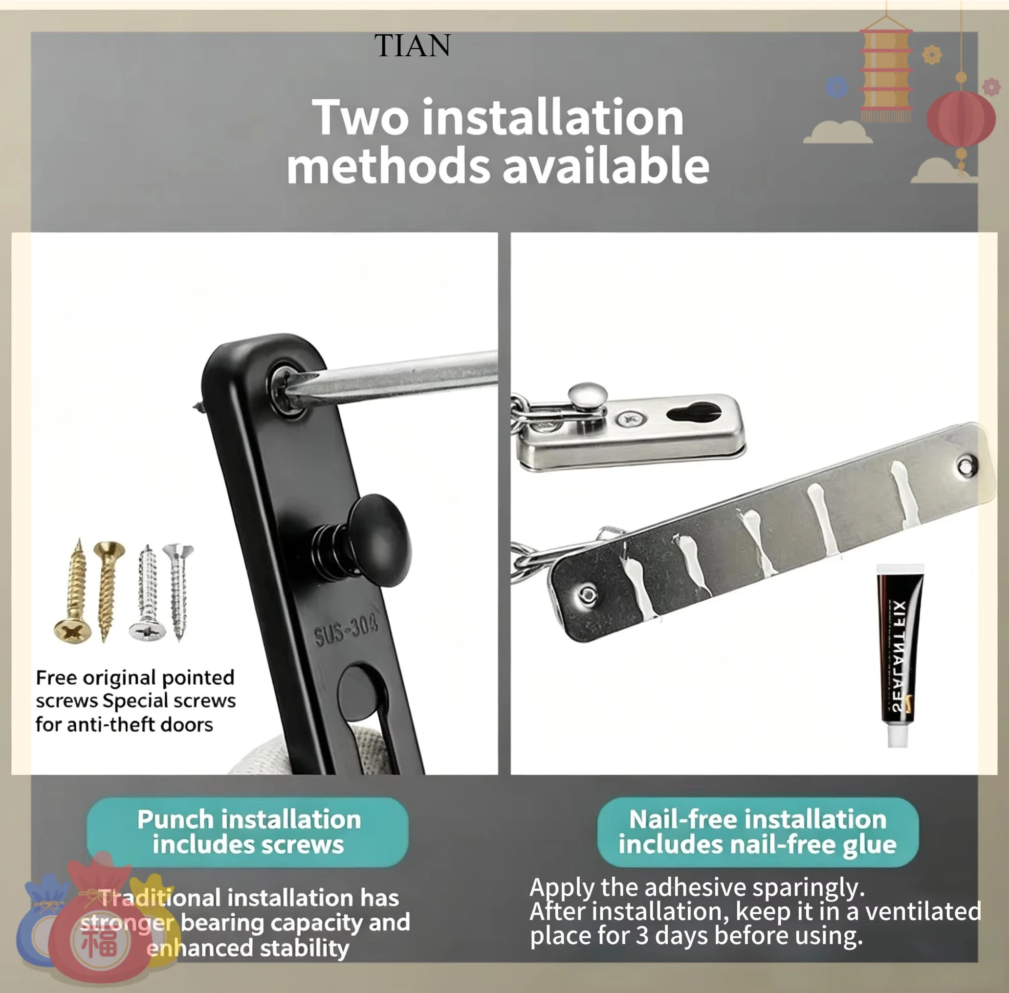 TIAN   Chain Door Guard Lock S - Security Chain Door ulasan dan harga
