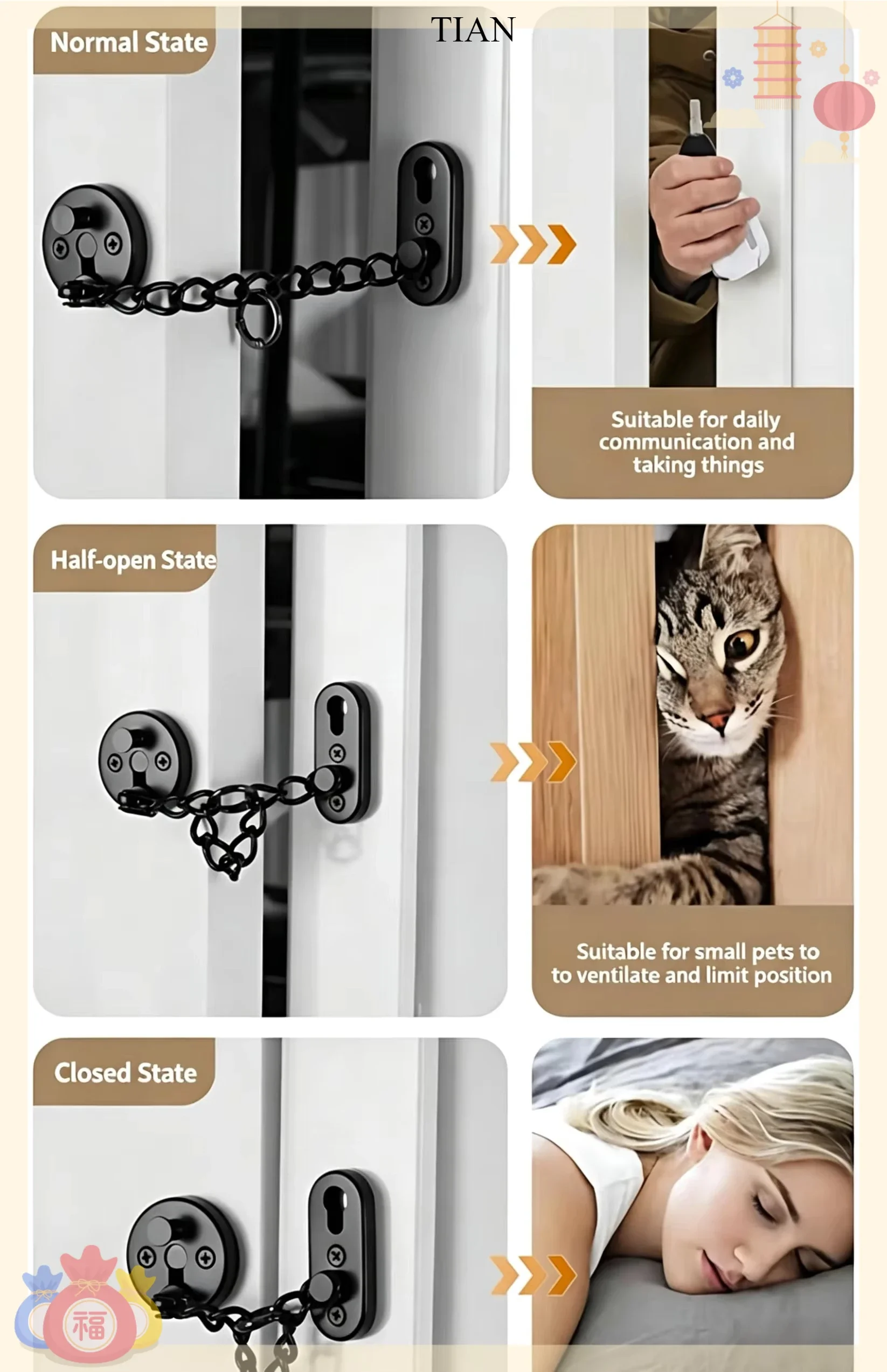 TIAN   Chain Door Guard Lock S - Security Chain Door ulasan dan harga
