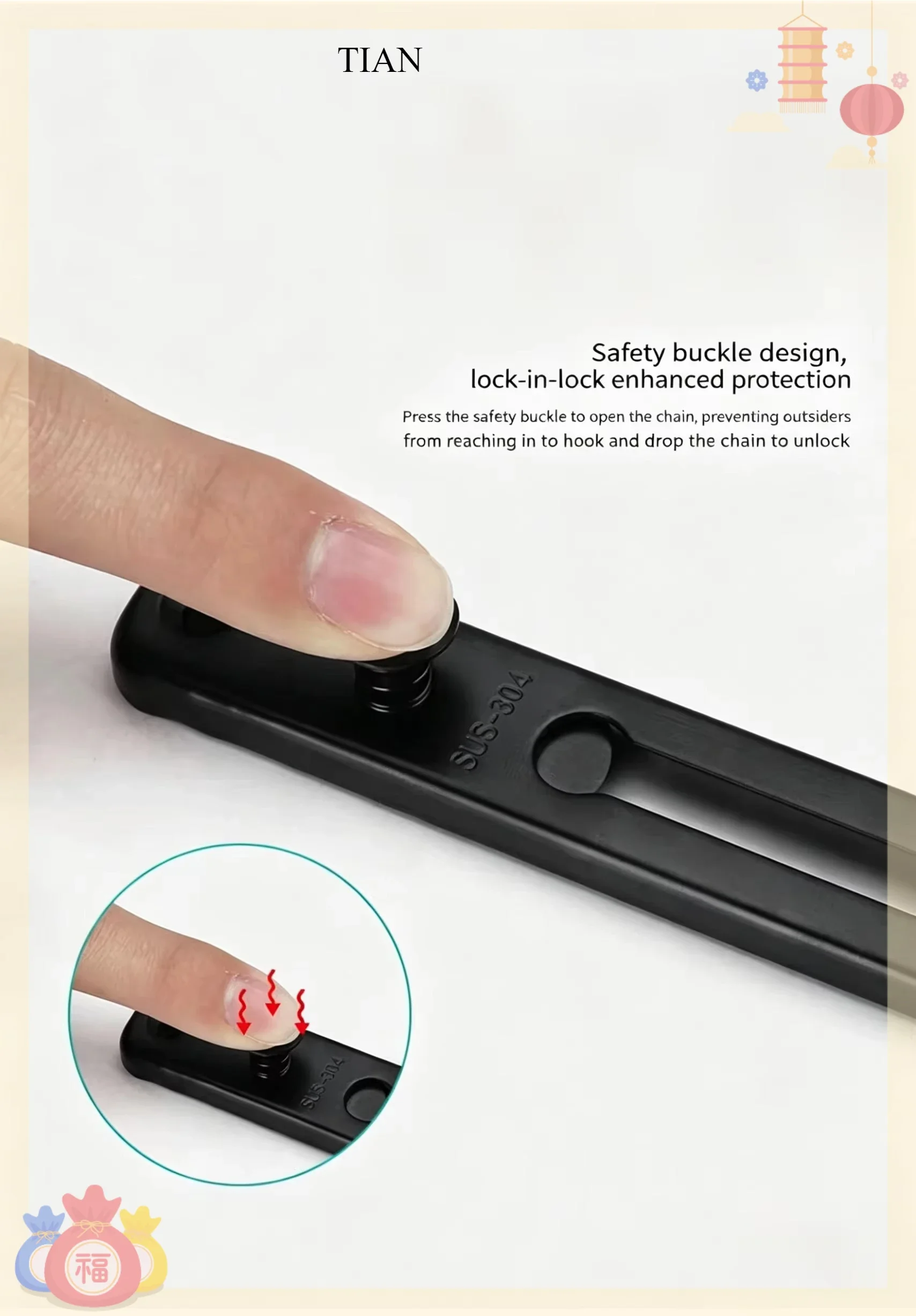 TIAN   Chain Door Guard Lock S - Security Chain Door ulasan dan harga